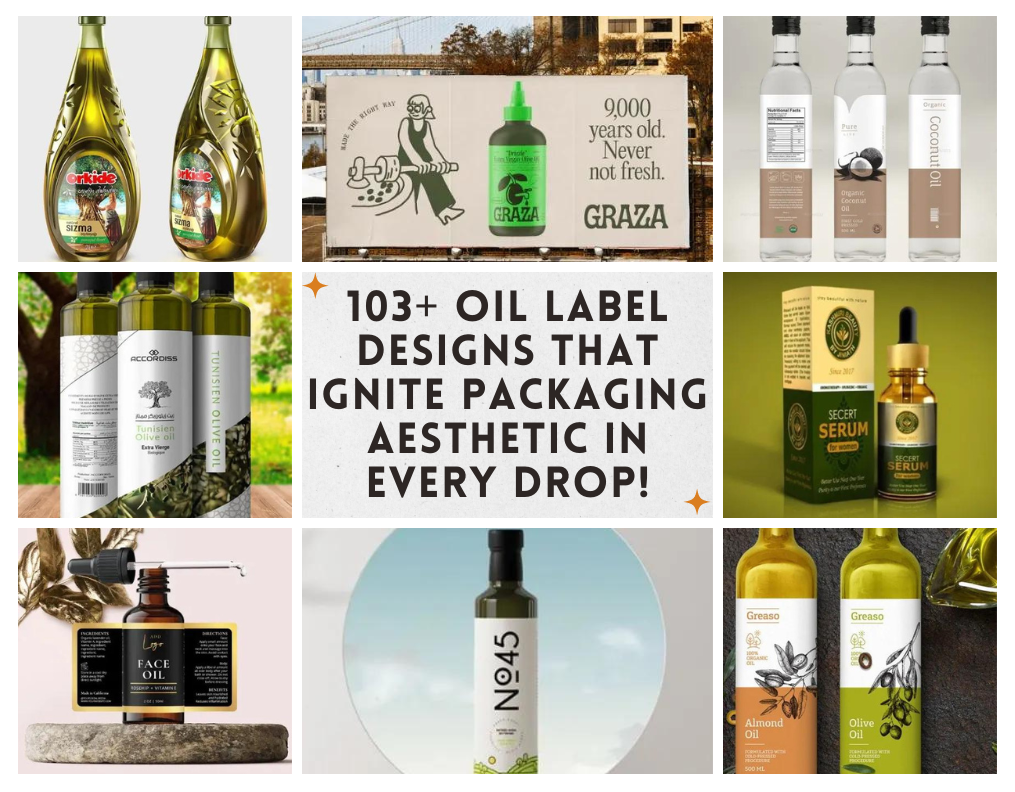 Oil label designs collage